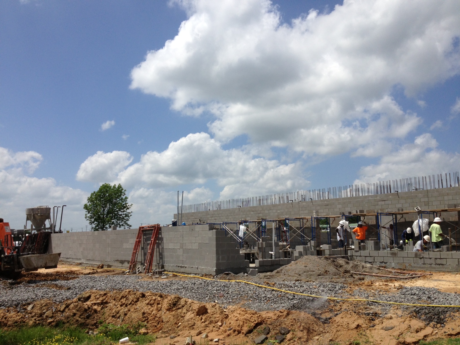 Elem cafeteria-safe room walls are going up!!