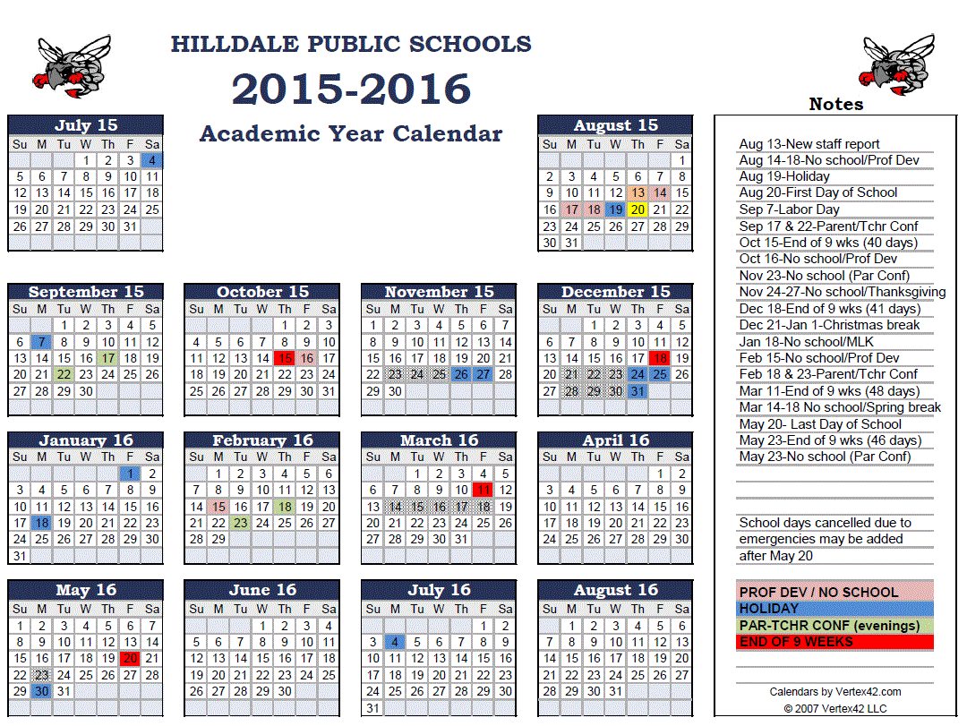 Hilldale Public Schools 15 16 School Calendar